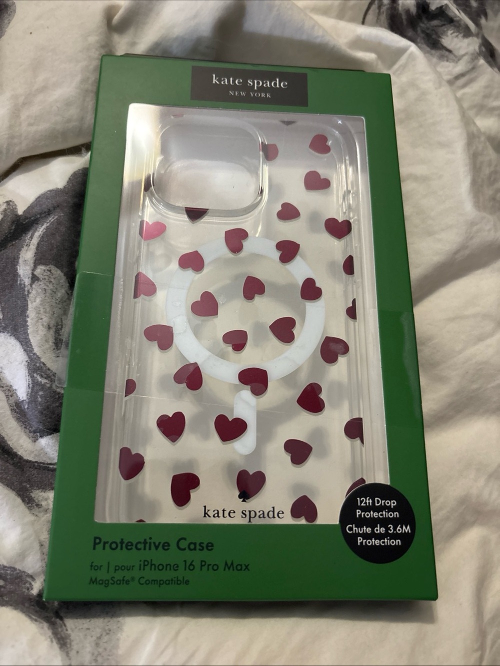 kate spade Clear iPhone Case with Red Heart Pattern - MagSafe Compatible